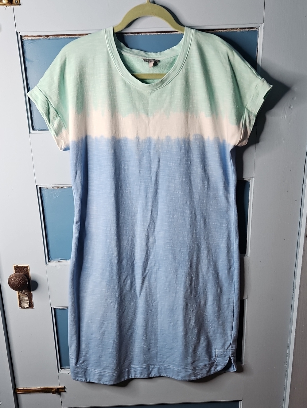 T By Talbots Casual Mint & Light Blue Ombre T-Shirt Dress Medium
